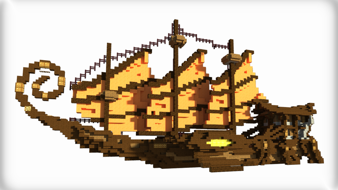The travel in sunset asian fantasy ship minecraft map