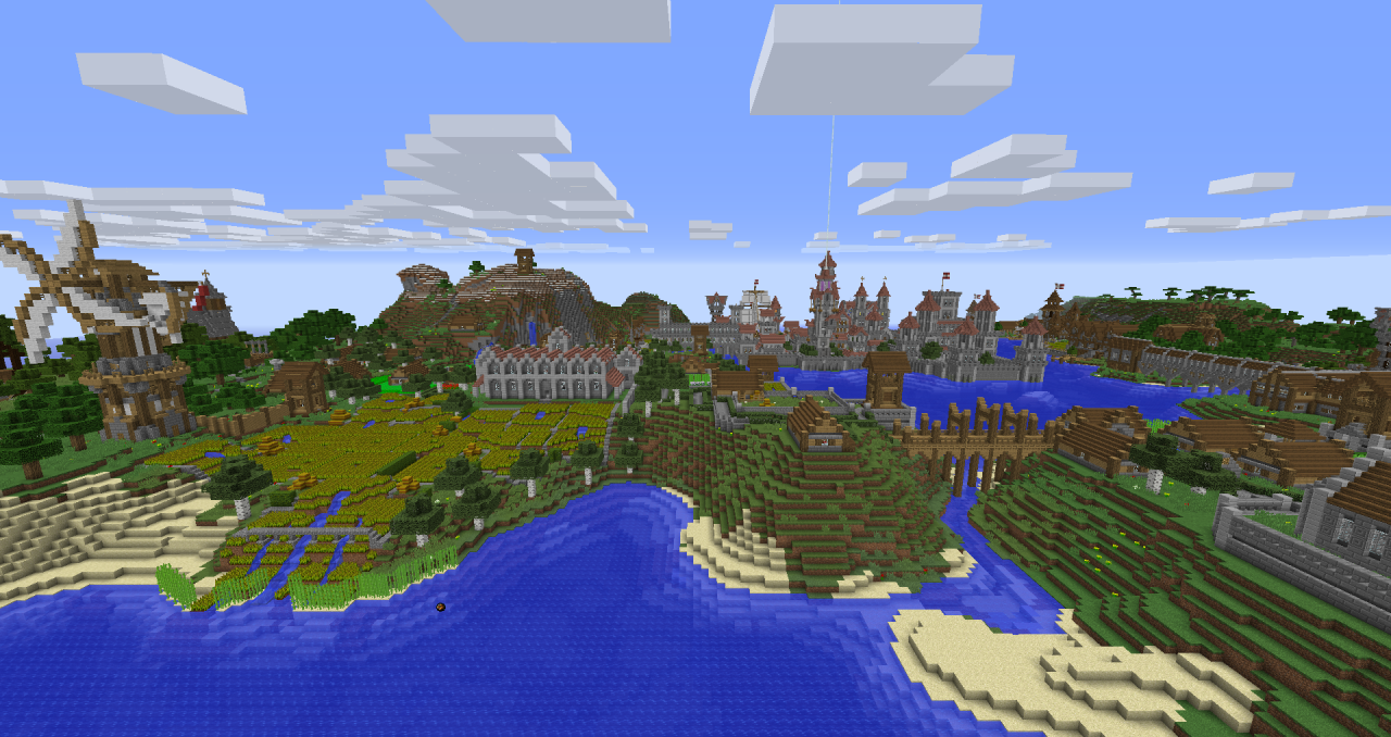 Medieval fantasy castle with harbour and village Minecraft Map