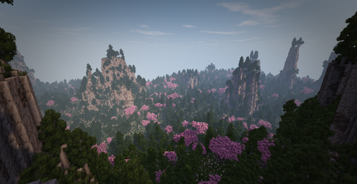 A view on some forest from mountain cliffs which surround and gaurd this biome to the sea, creating a hidden biome feel