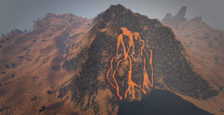 the red desert volcano at a huge ocean cove