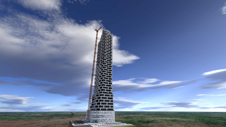 Skyscraper with construction crane
