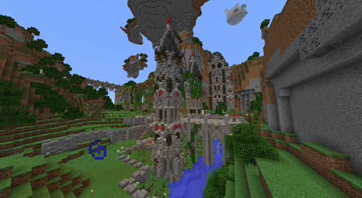 Side view of the towers, bridge and waterfall