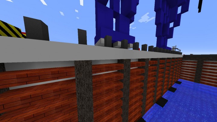 stone grey, blue wool, spruce logs and slabs